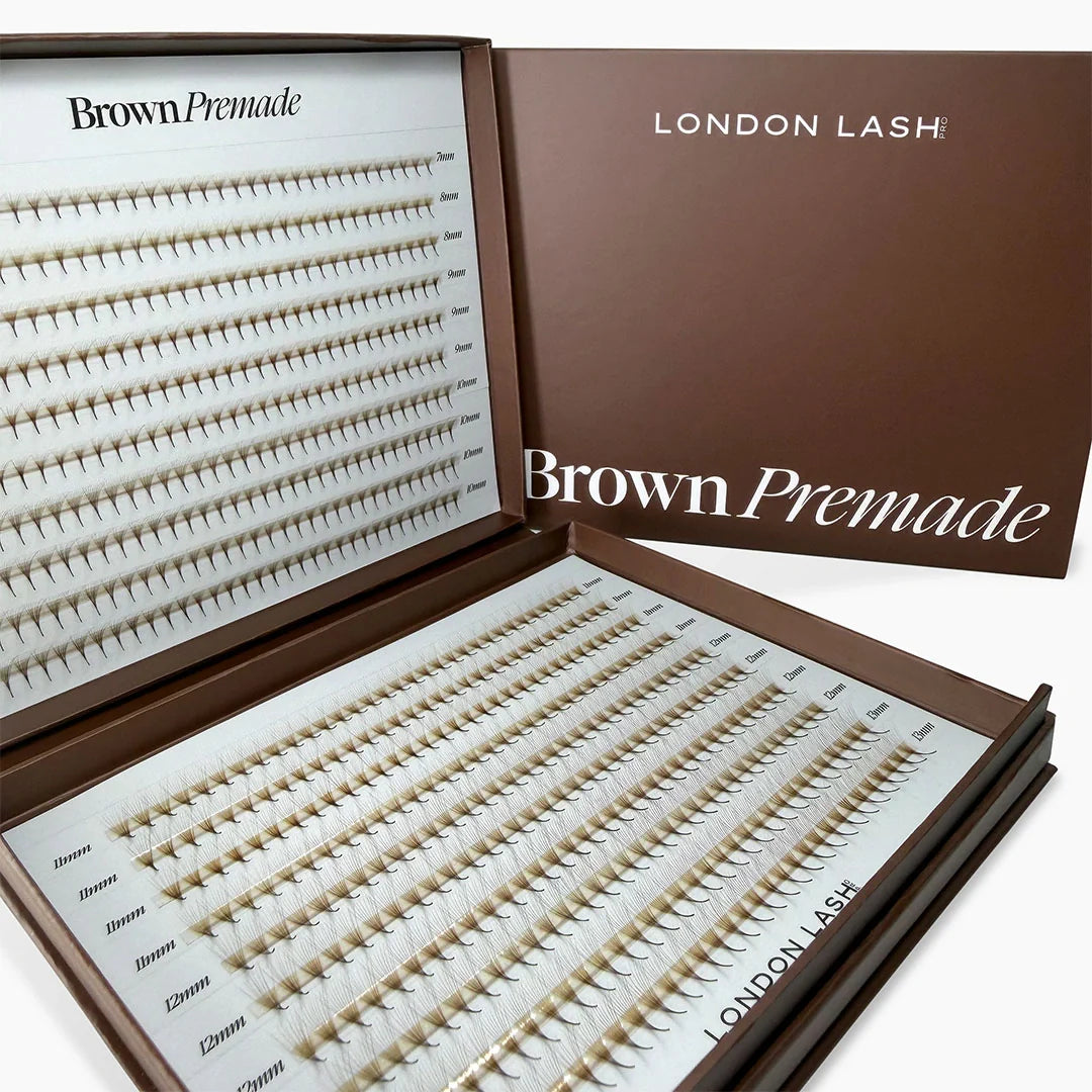 Brown Narrow Premade Fans - Mixede lengder