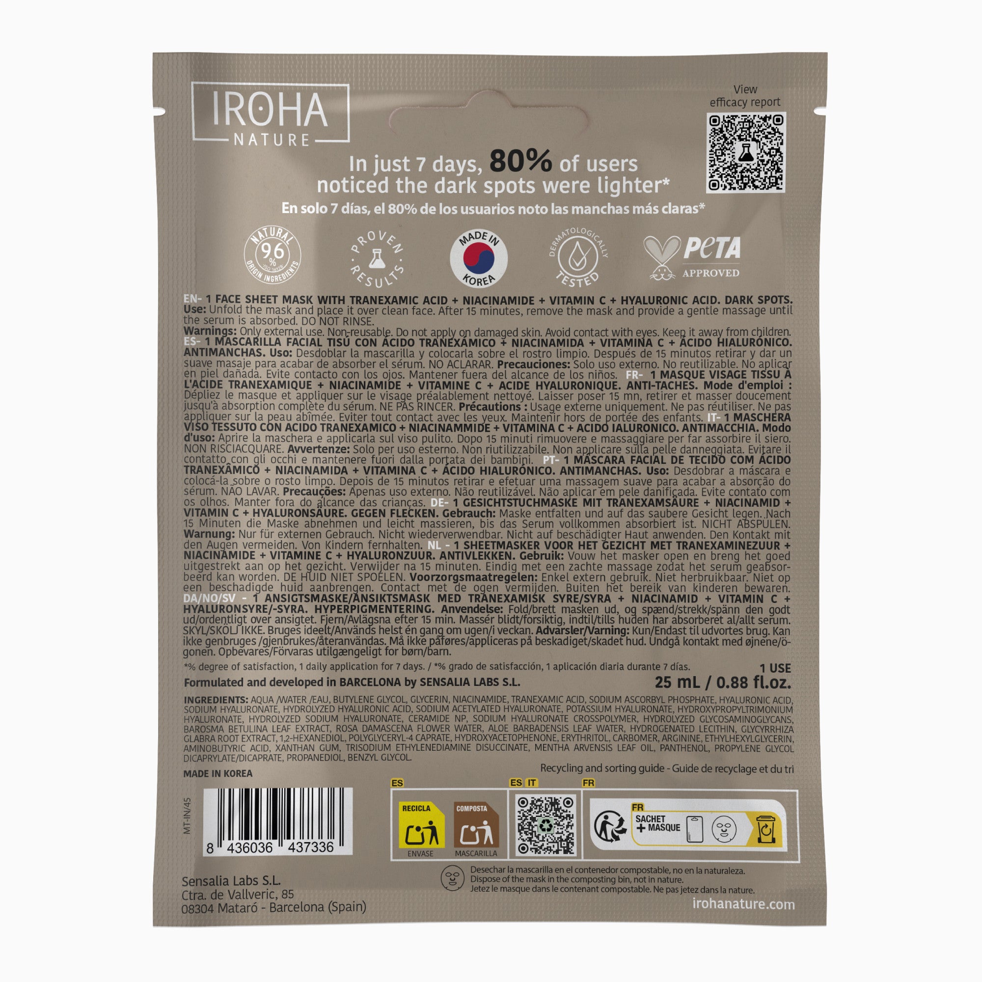 Dark Spots Face Sheet Mask with Tranexamic Acid