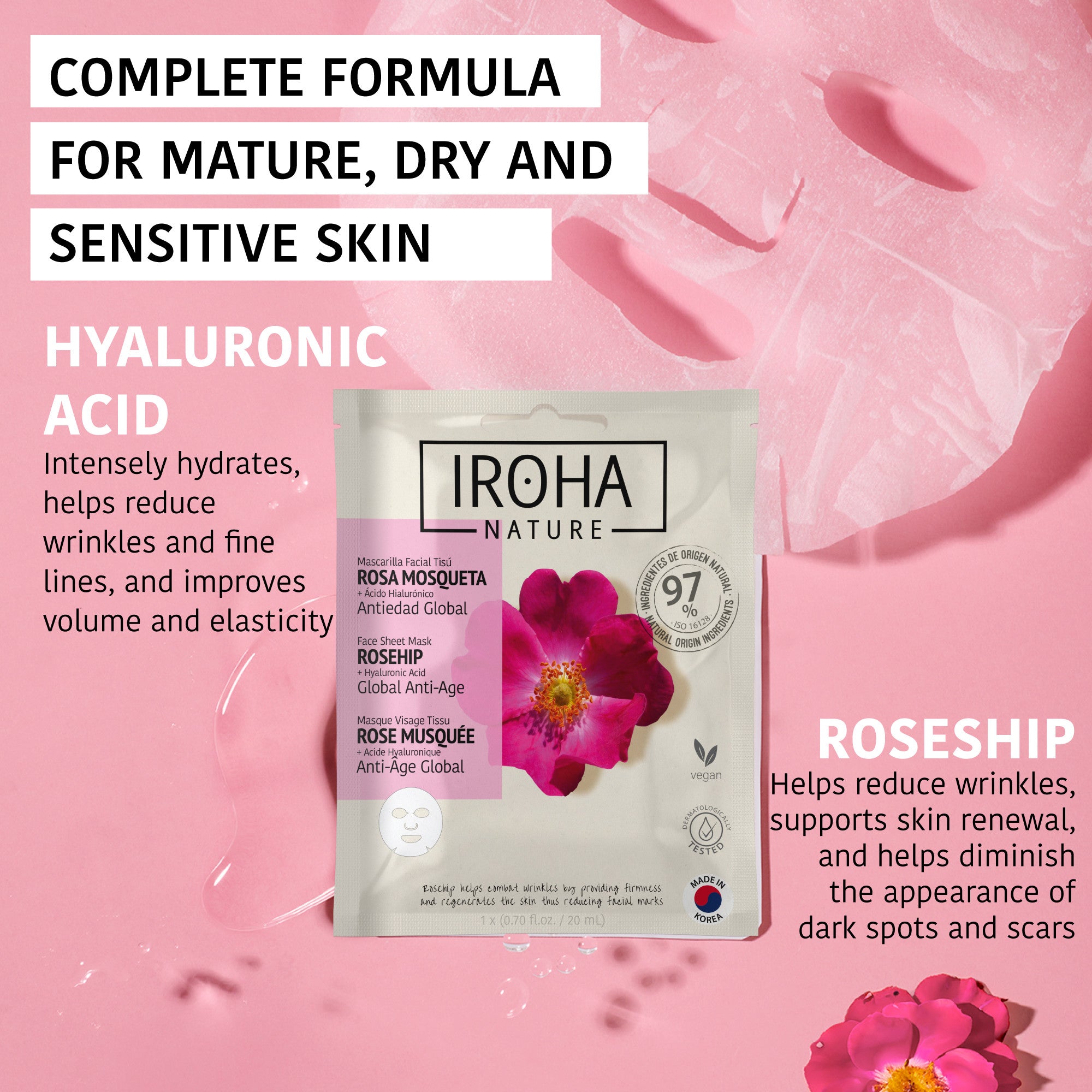 Global Anti-Age Face Sheet Mask with Rosehip