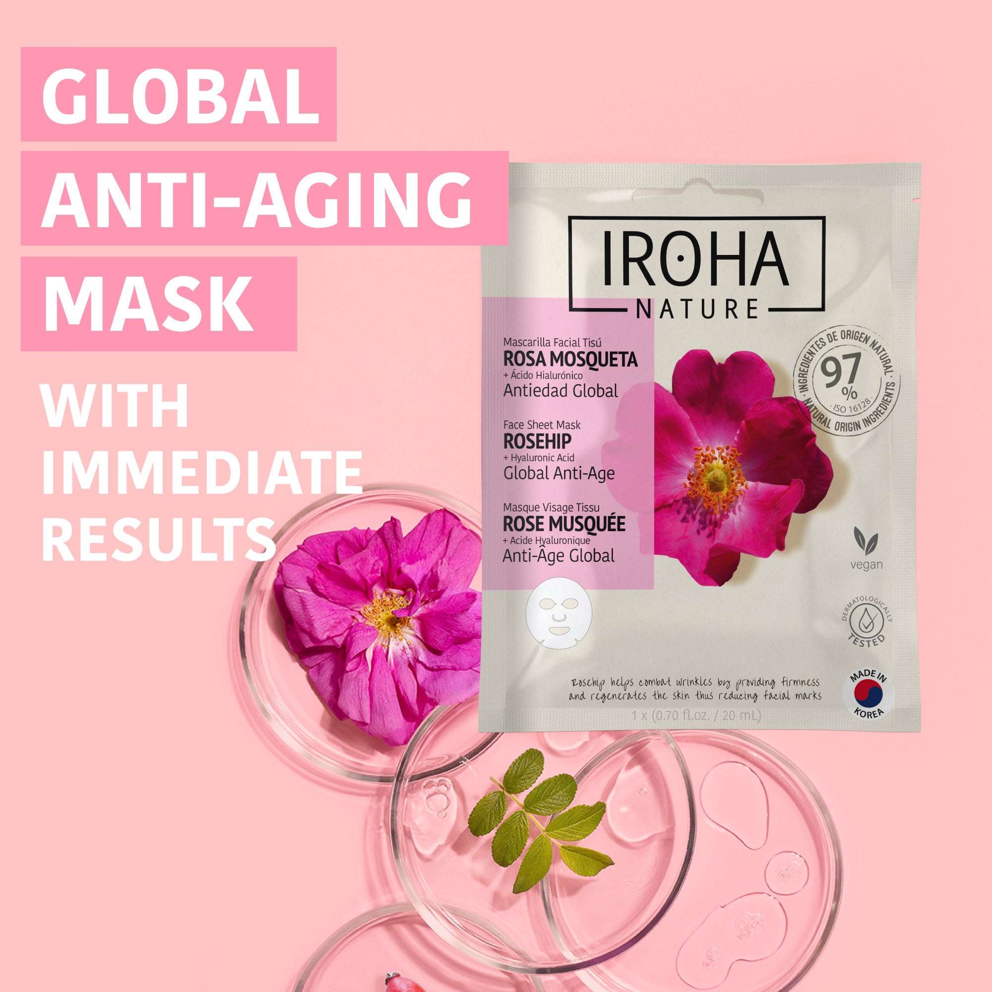 Global Anti-Age Face Sheet Mask with Rosehip