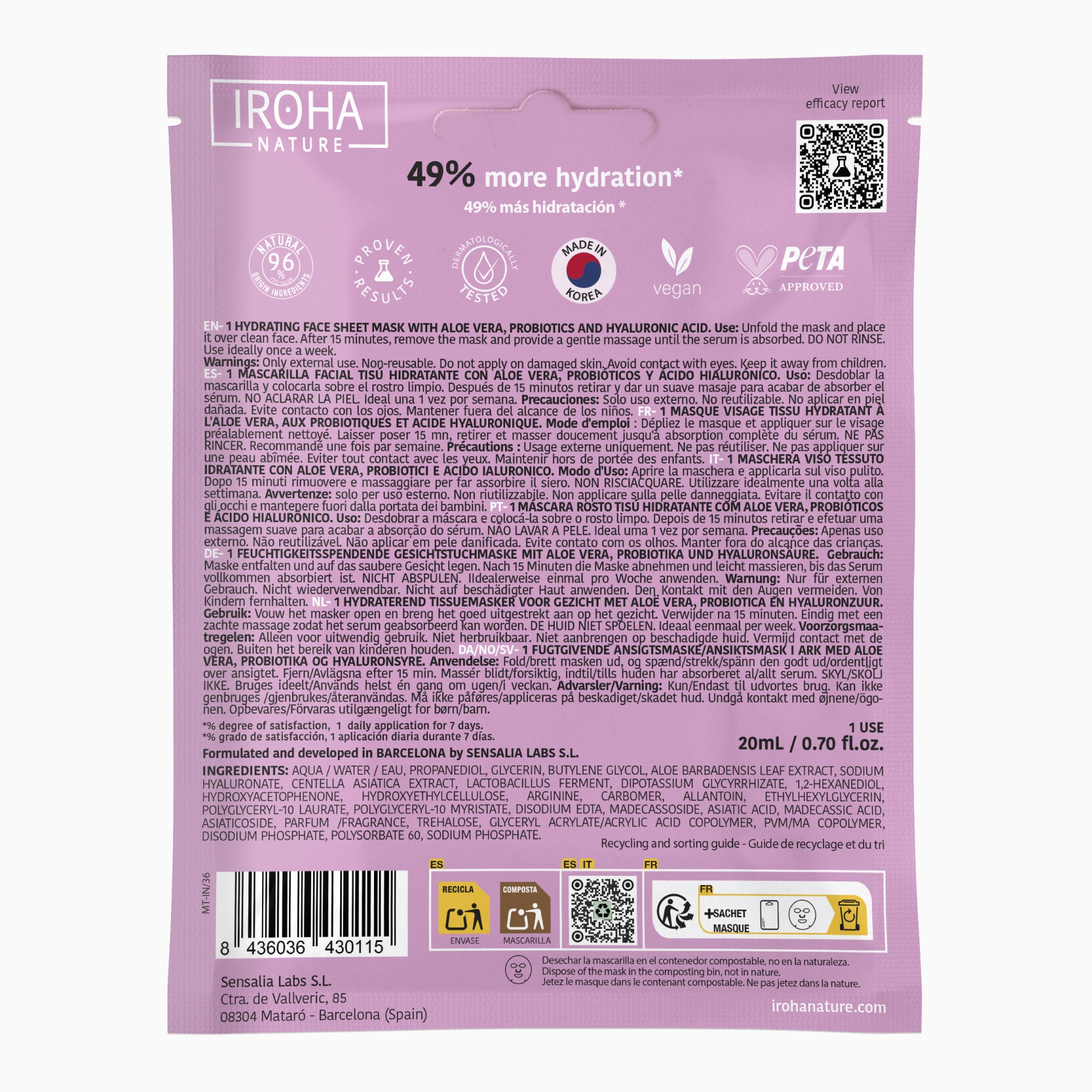 Hydrating Face Sheet Mask with Aloe Vera