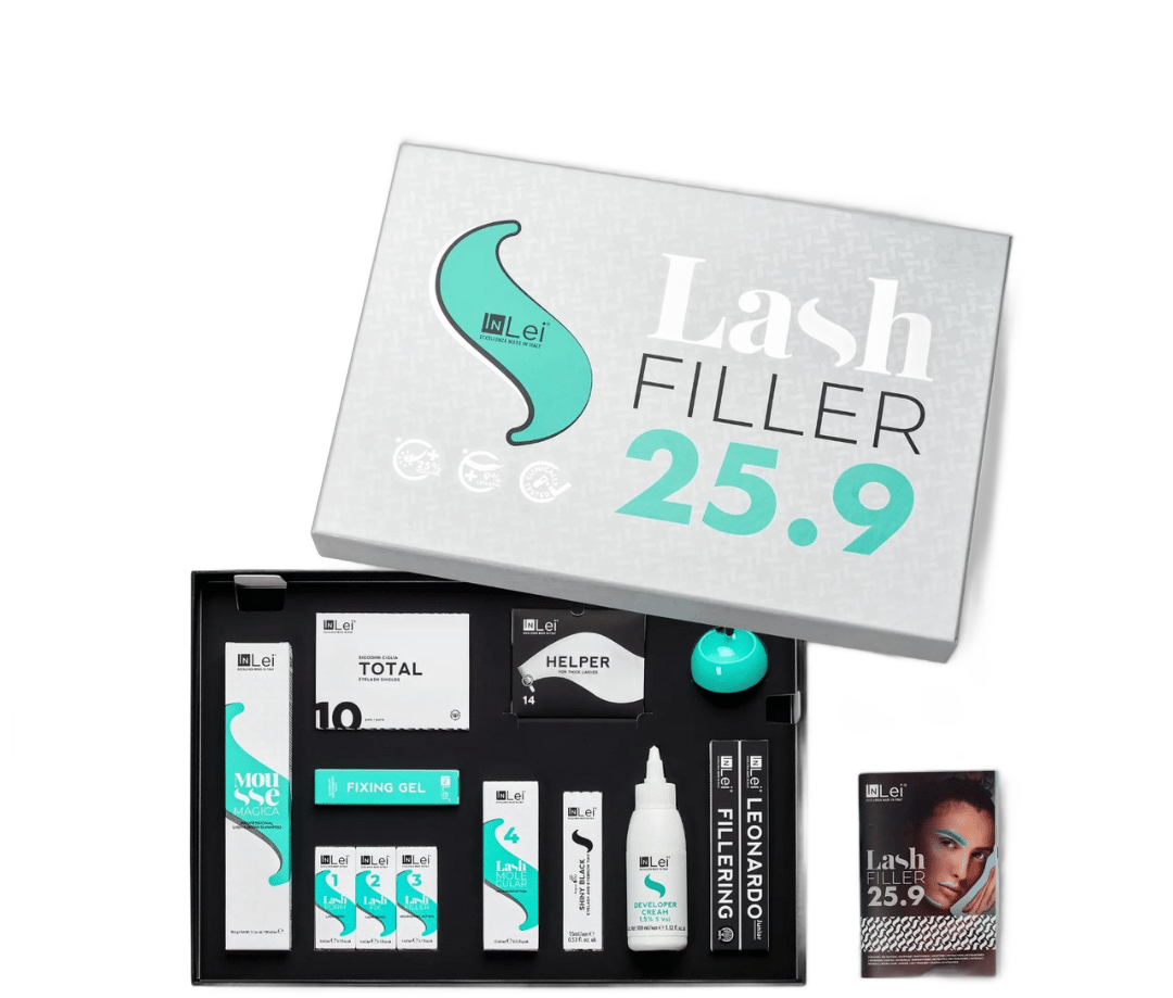 InLei Lash Filler 25.9 startkit med alle produktene deltakerne får med seg hjem fra kurset