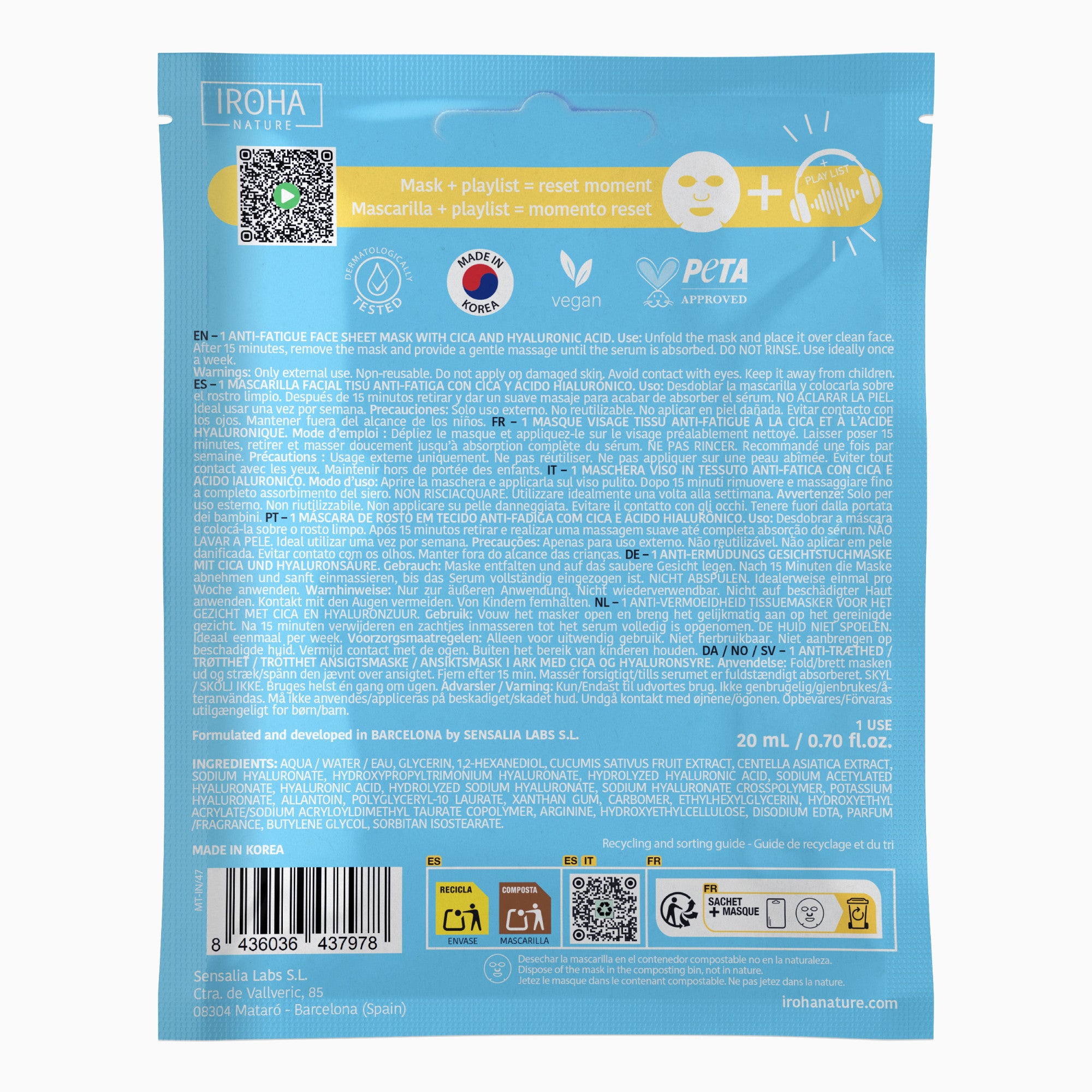 JET LAG RECOVERY Anti-fatigue Mask with CICA