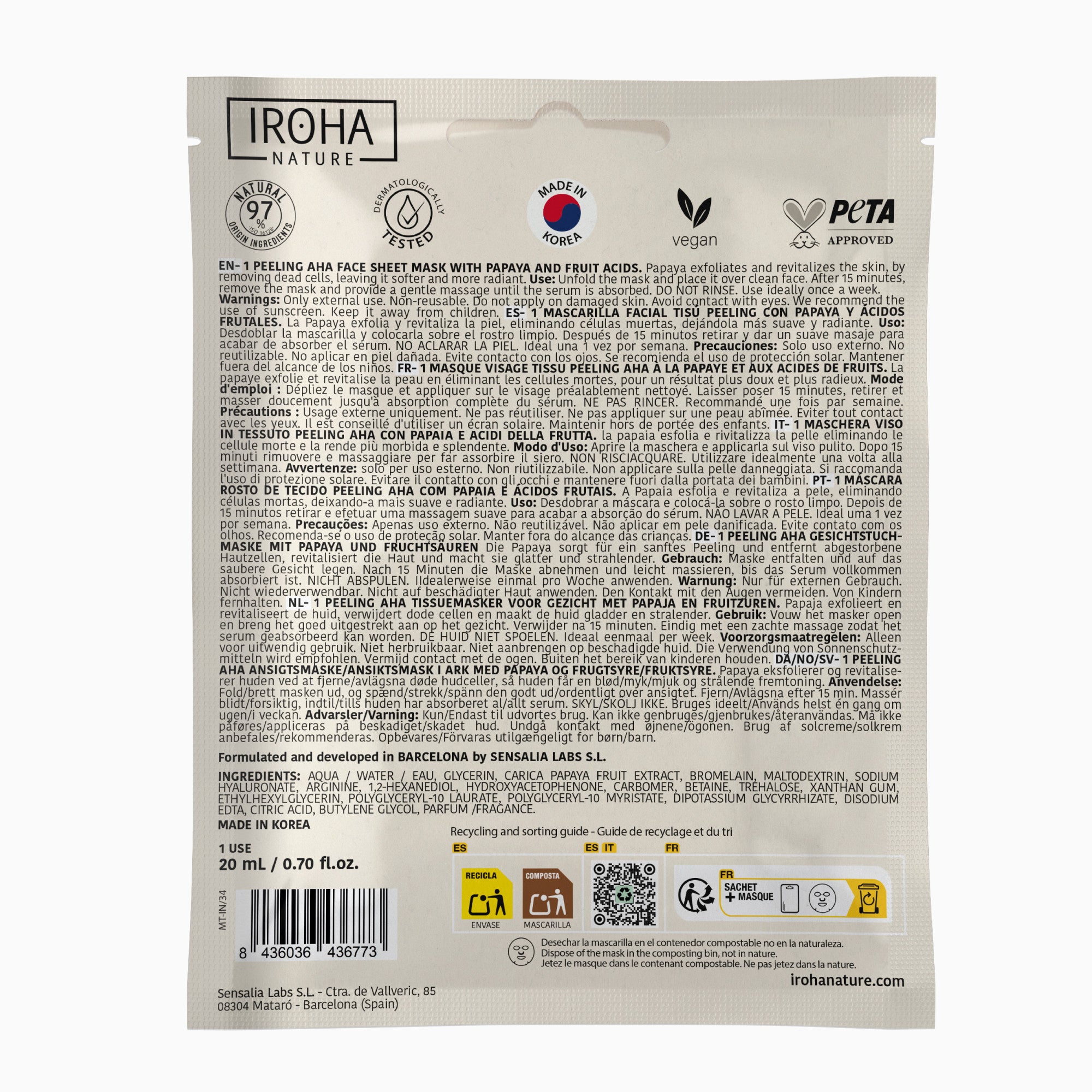 Peeling AHA Face Sheet Mask with Papaya