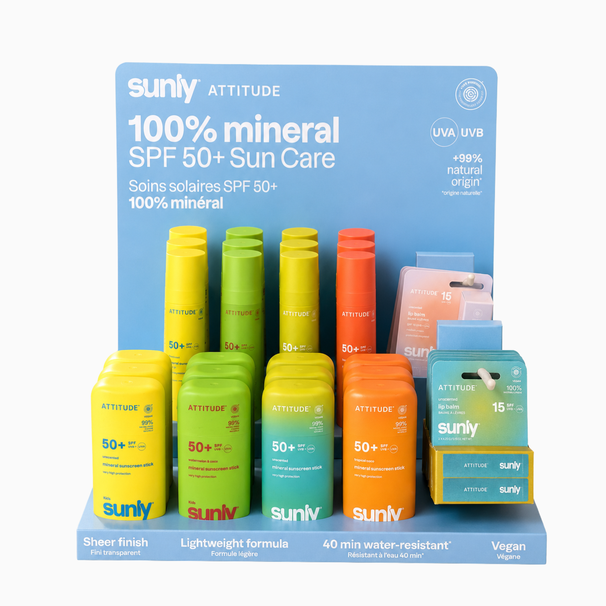 Sunly retailer display + produkter 50 SPF