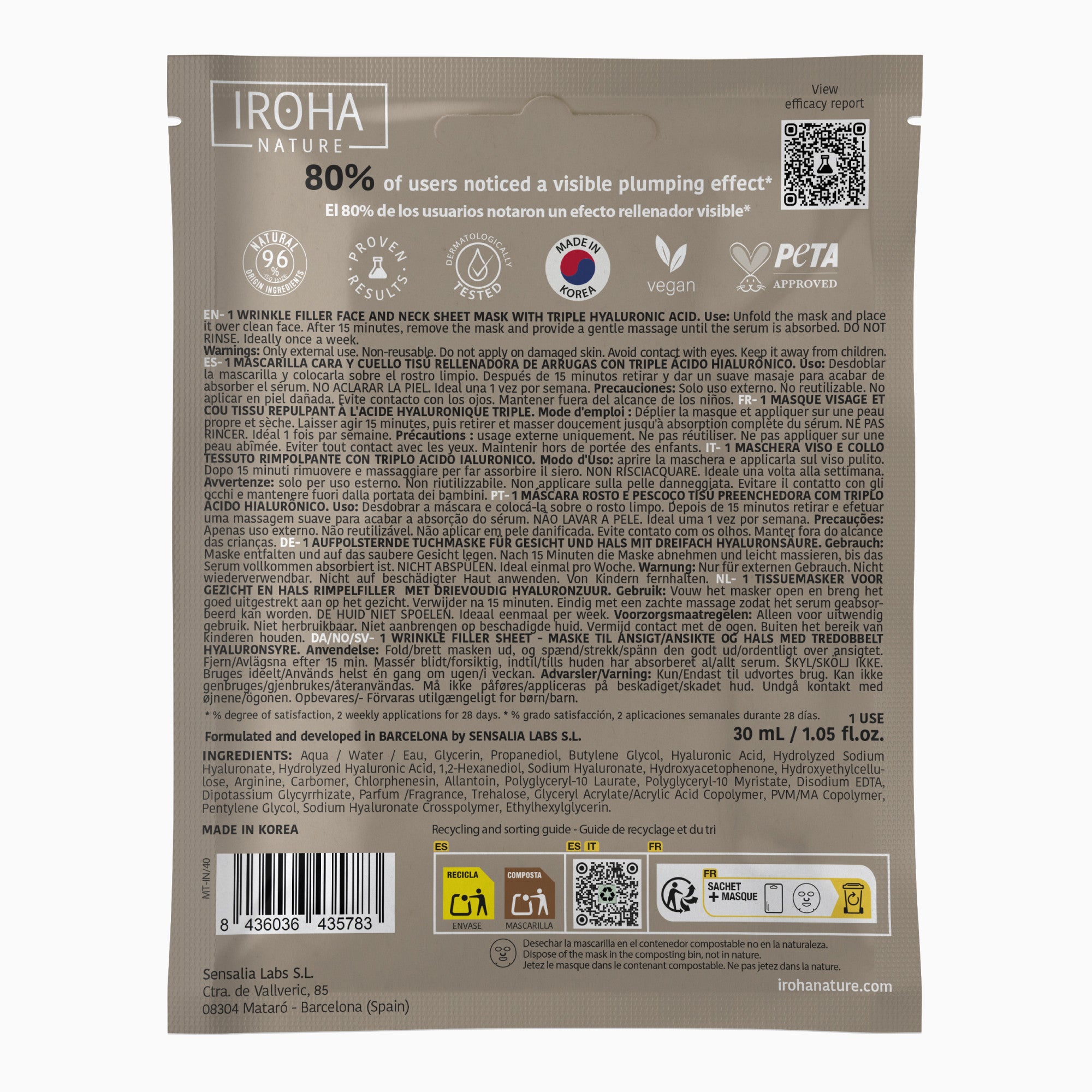 Wrinkle Filler Face Sheet Mask with Triple Hyaluronic Acid